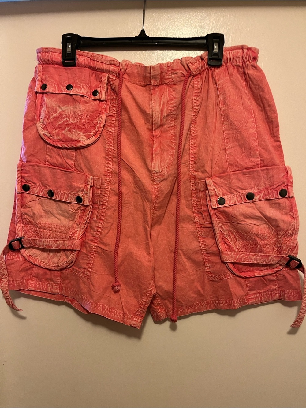 Free People Coral-Pink Utility Cargo Shorts